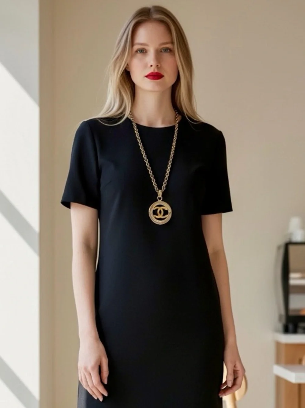 CHANEL Vintage Two-Tone CC Round Pendant Necklace - Silver & Gold